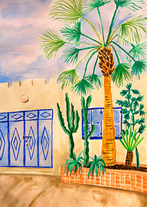 City art: Moroccan street with palm
