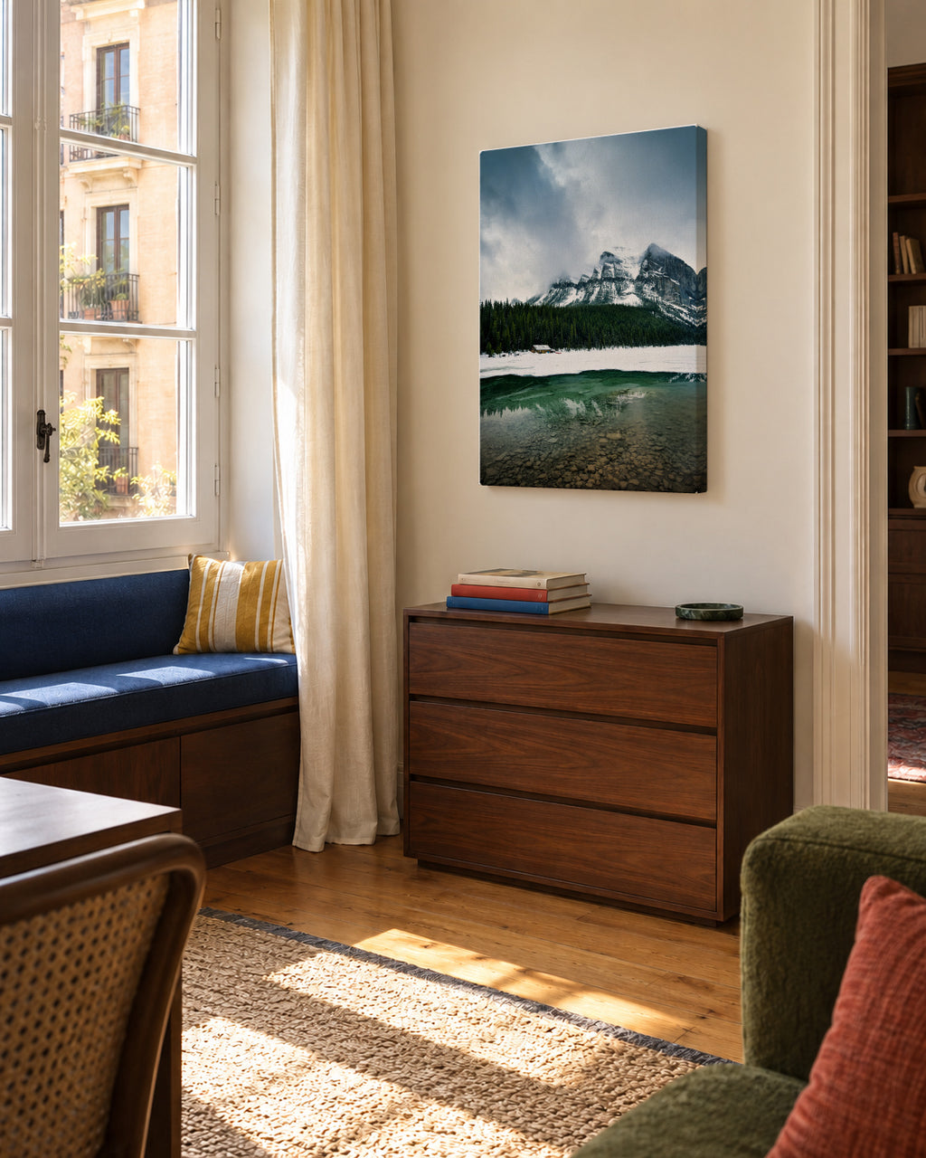 The Boathouse - Unframed canvas in an interior