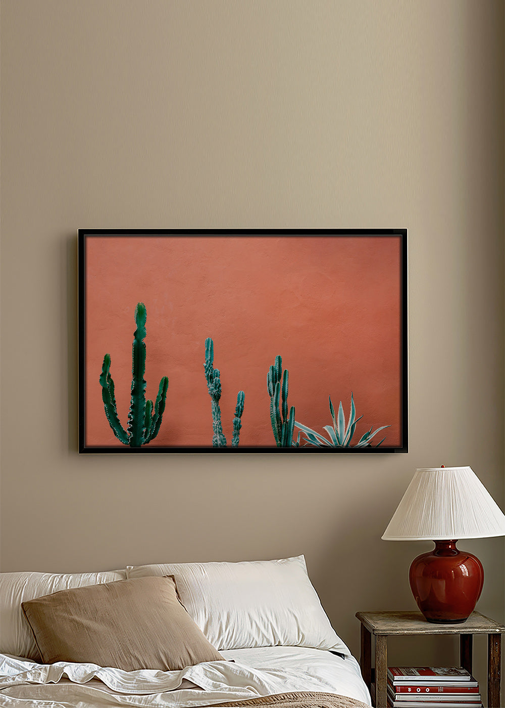 Botanical print of cacti on terracotta wall – Canvas2