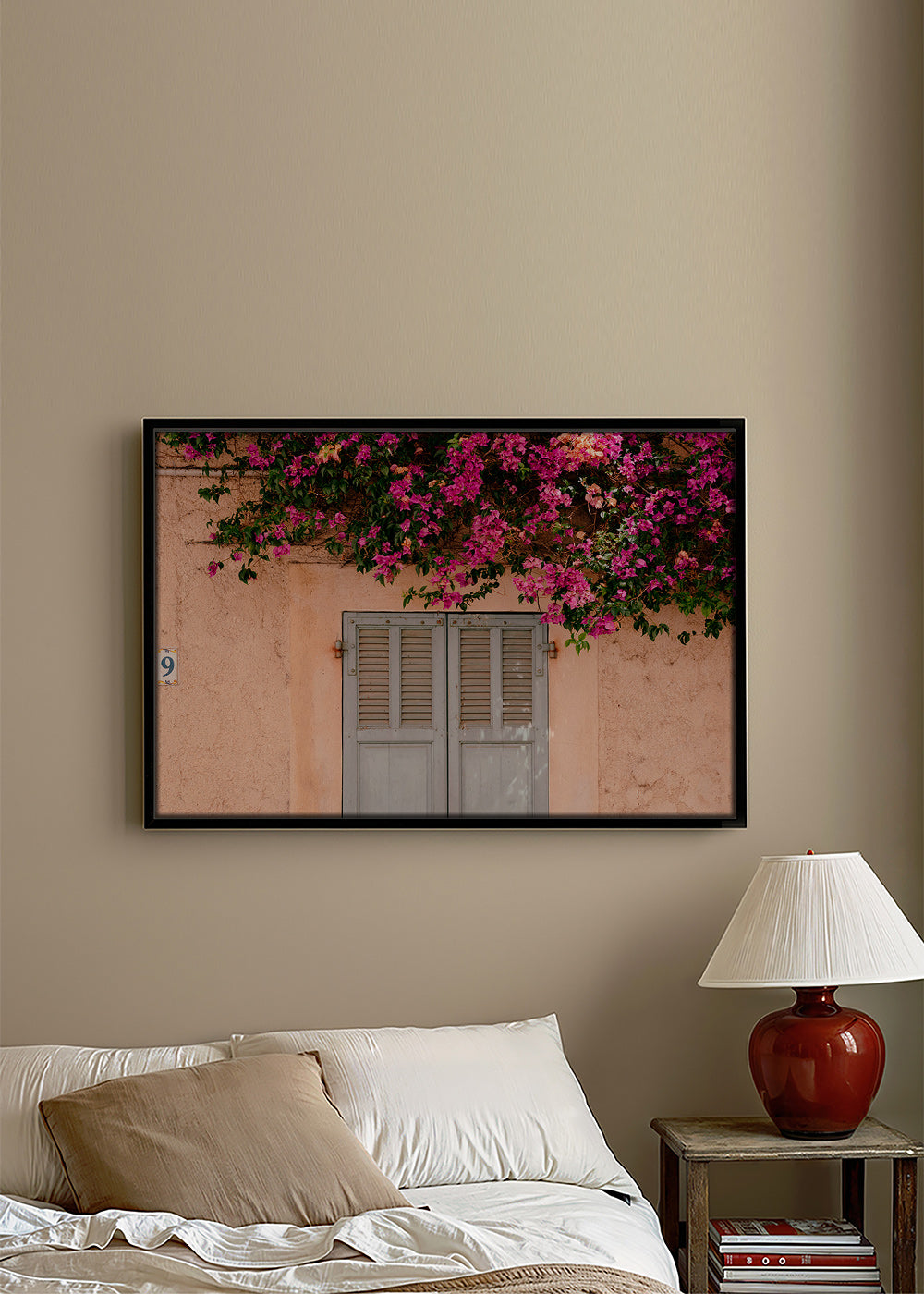 Botanical print: bougainvillea over vintage door – Canvas1