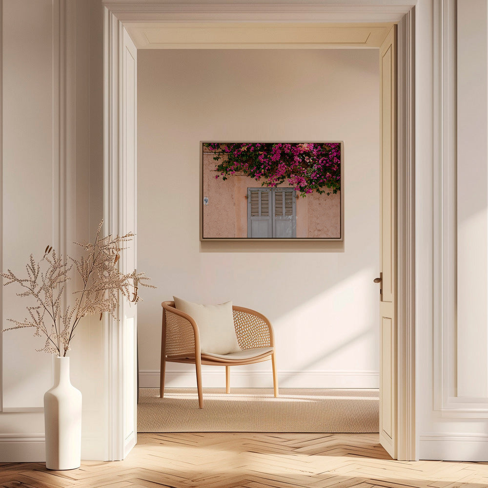 Botanical print: bougainvillea over vintage door – Canvas2