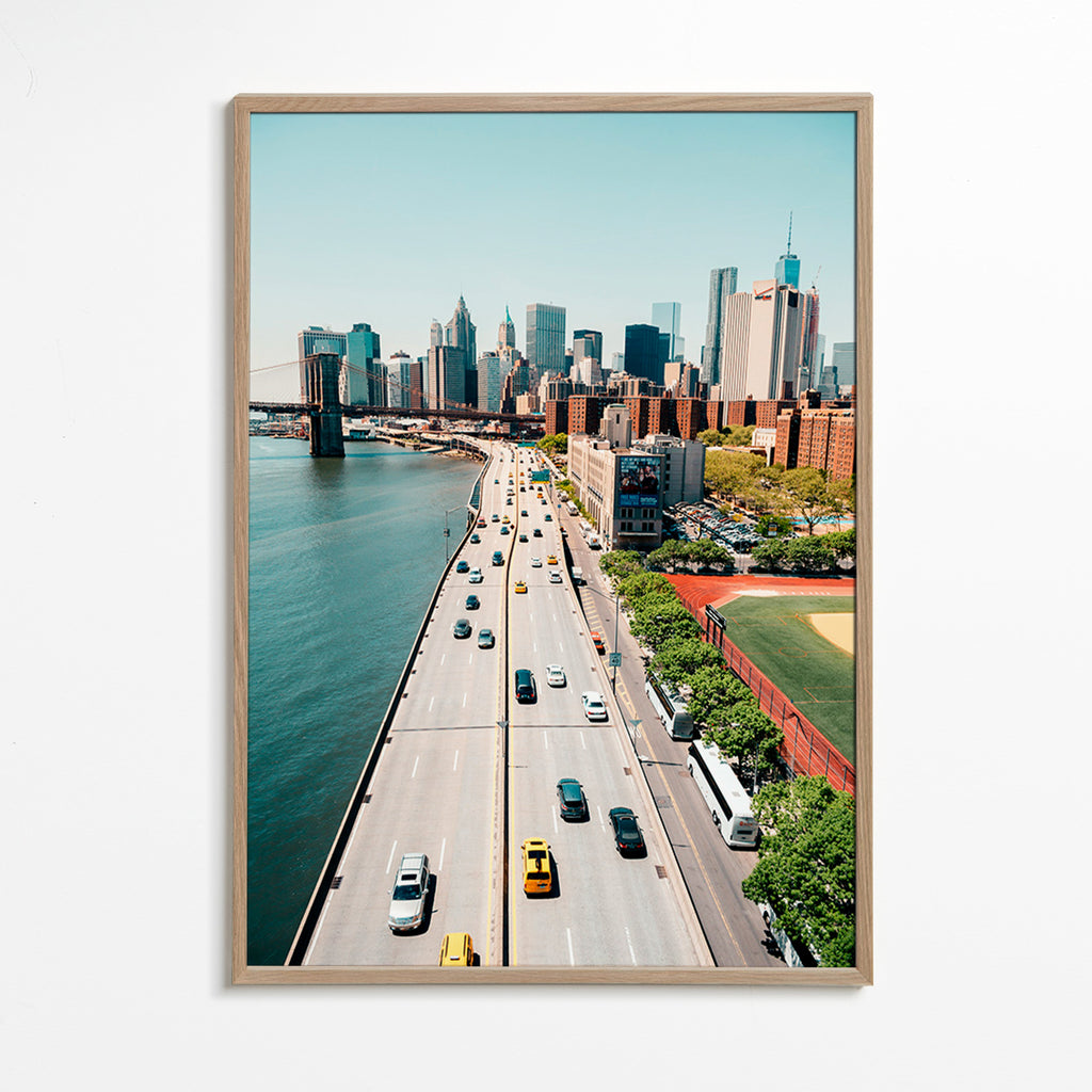 Travel poster: aerial skyline and bridge – Oak Frame