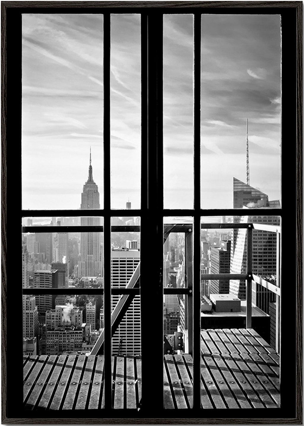 City photograph framed by window – Black Frame