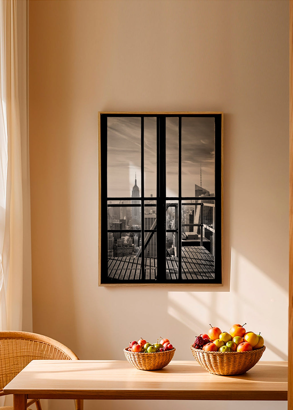 City photograph framed by window – Canvas1