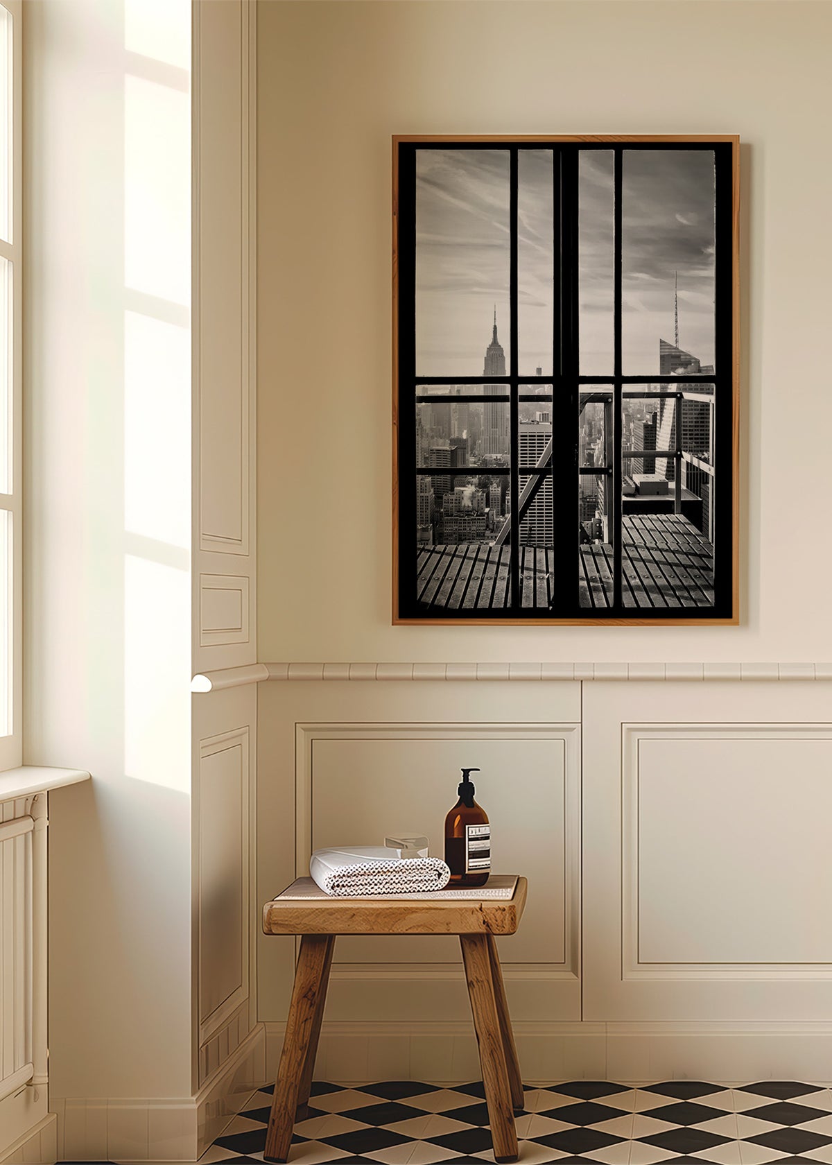 City photograph framed by window – Product3