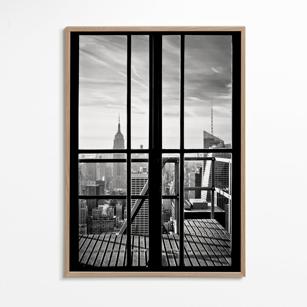 City photograph framed by window – Oak Frame