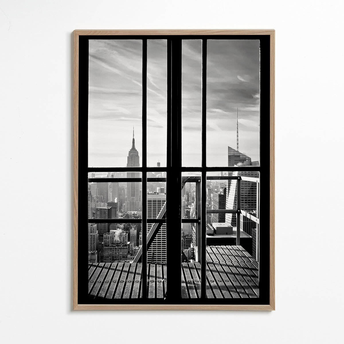 City photograph framed by window – Oak Frame
