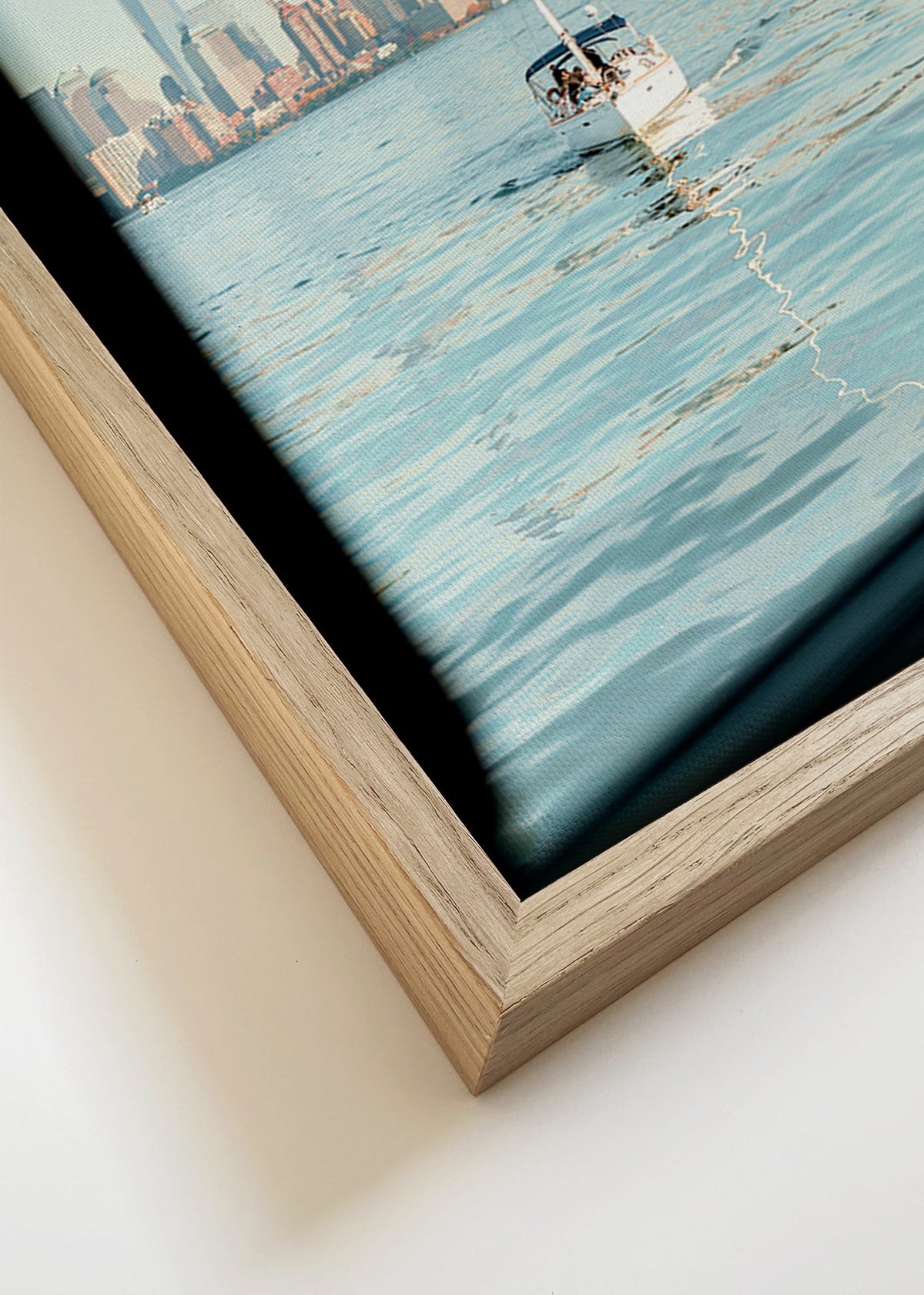 Travel poster with sailboat and skyline – Canvas detail