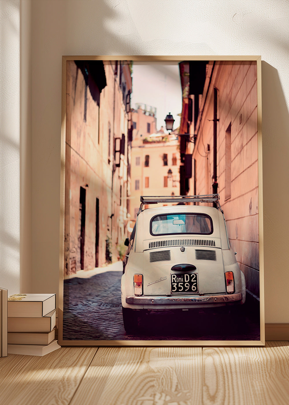 Travel poster featuring a classic car on a Roman street – Product3