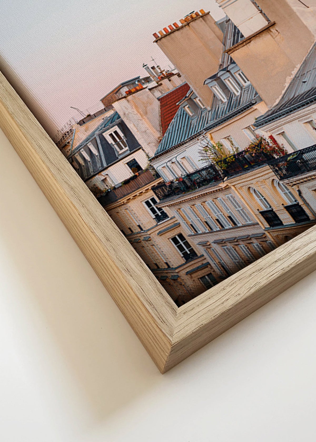 Travel poster of urban rooftops at sunrise – Canvas detail