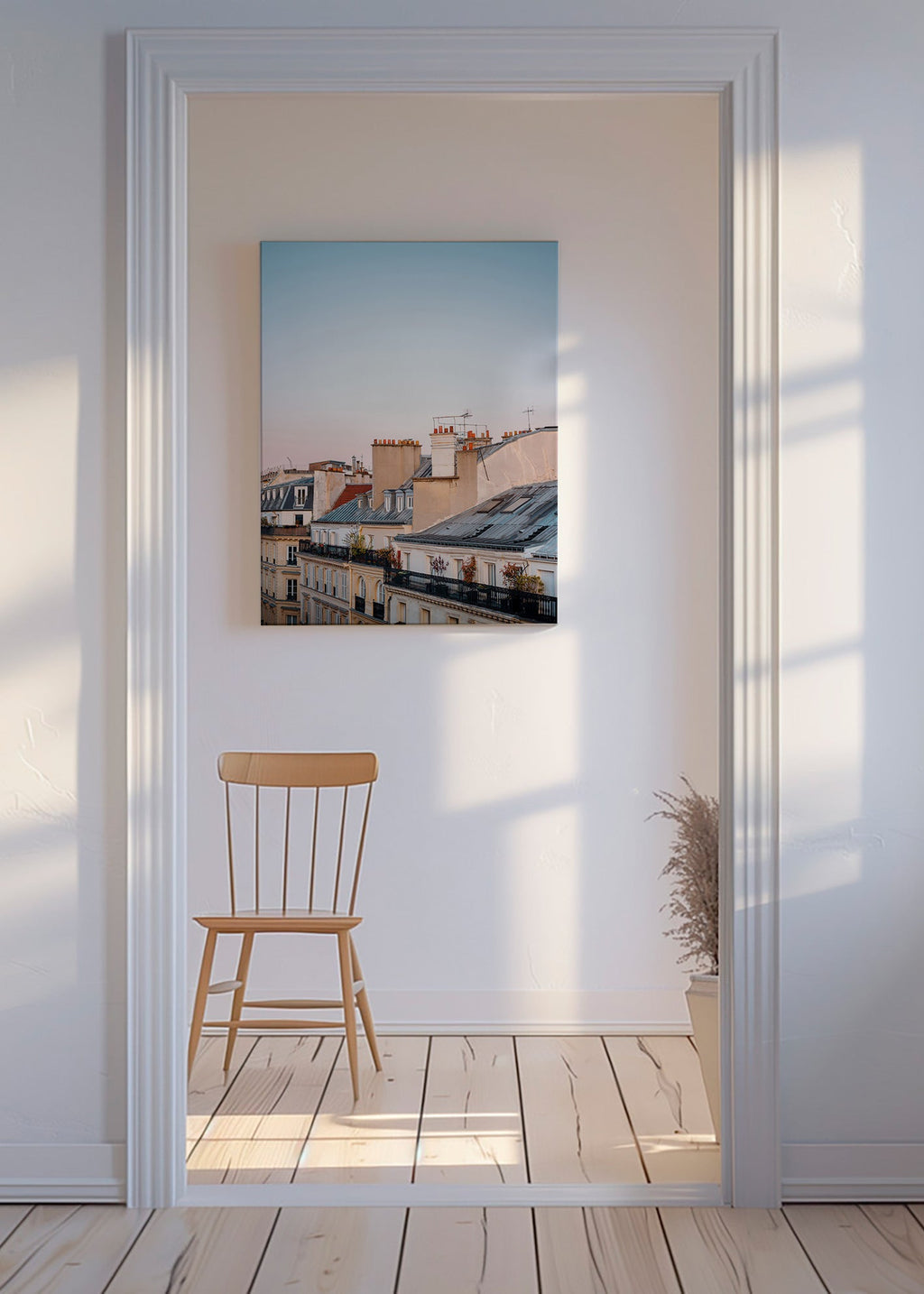 Travel poster of urban rooftops at sunrise – Canvas