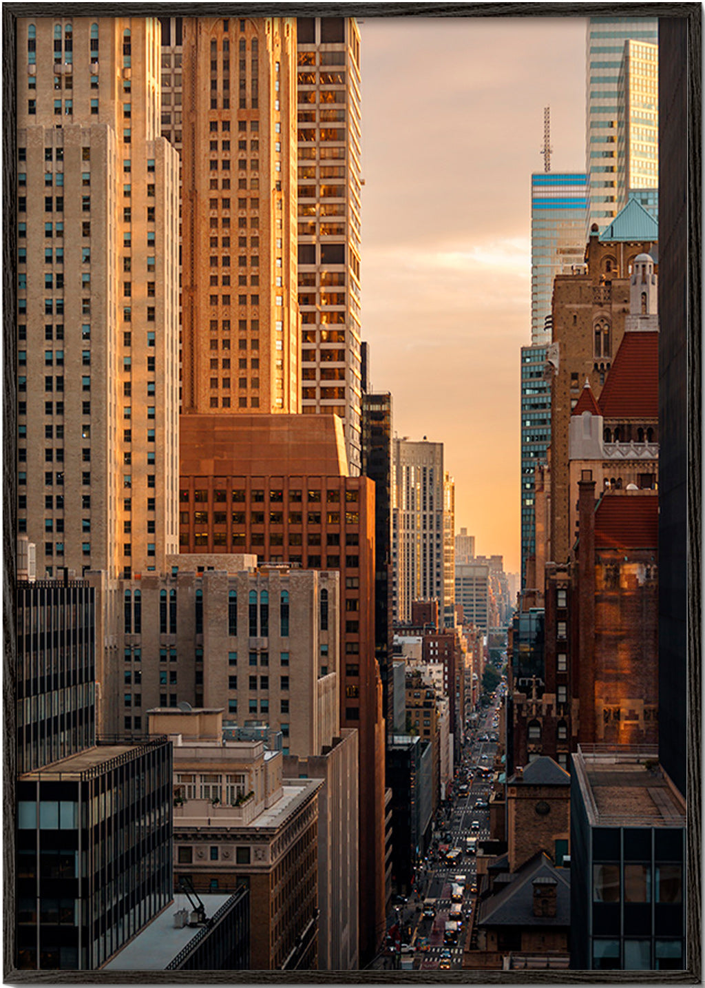 City skyline photograph at morning light – Black Frame