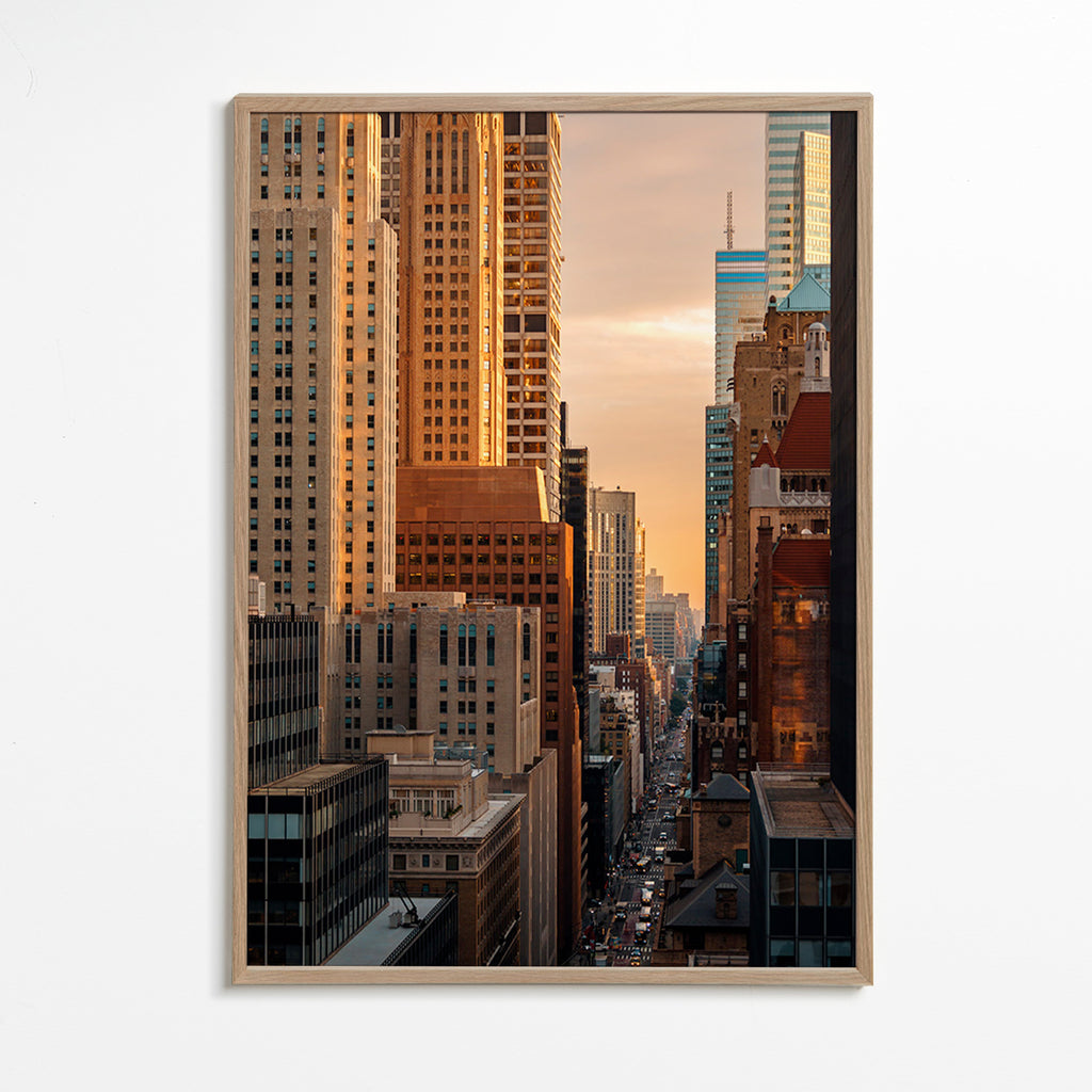 City skyline photograph at morning light – Oak Frame