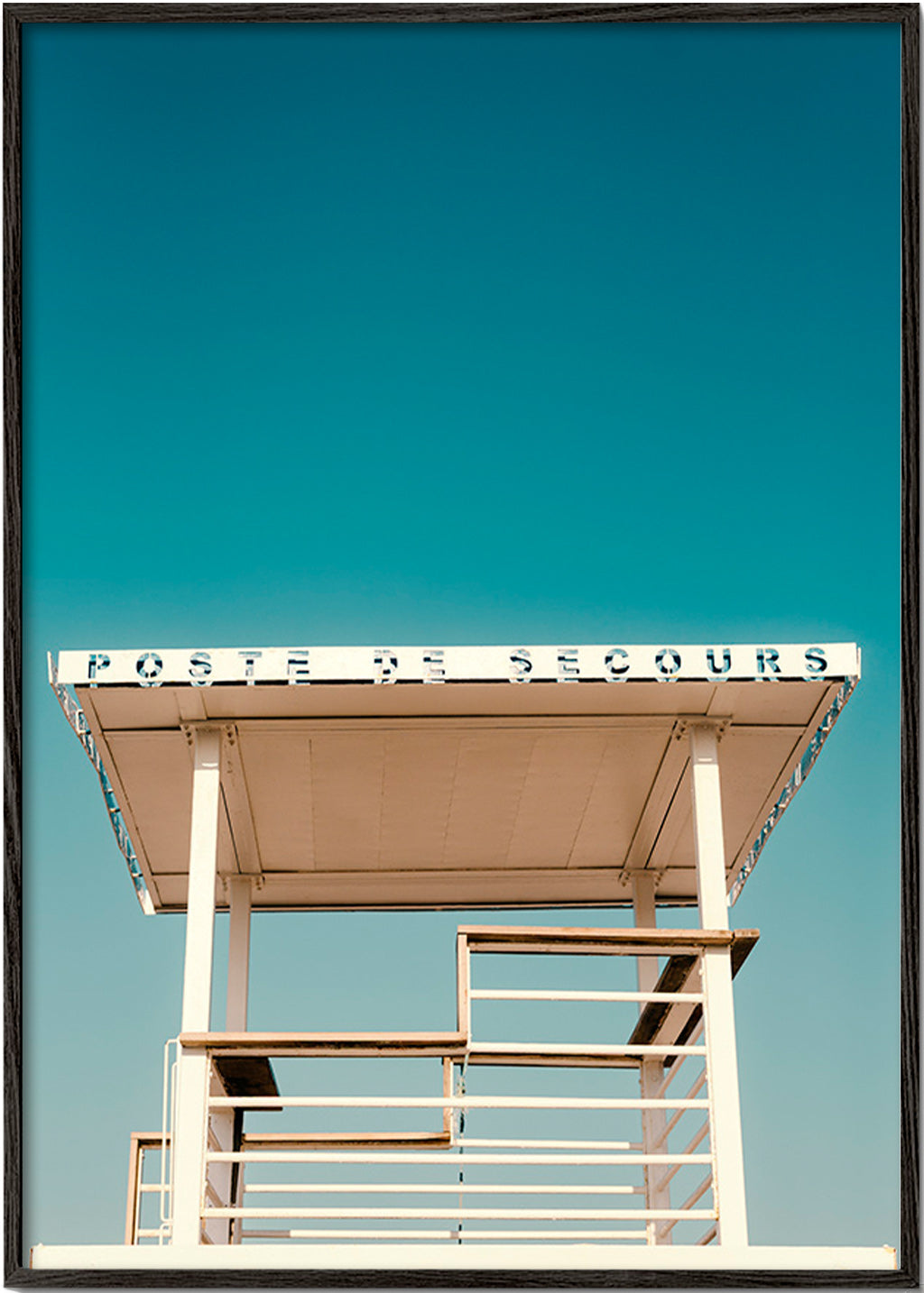 Seaside lifeguard tower photograph – Black Frame