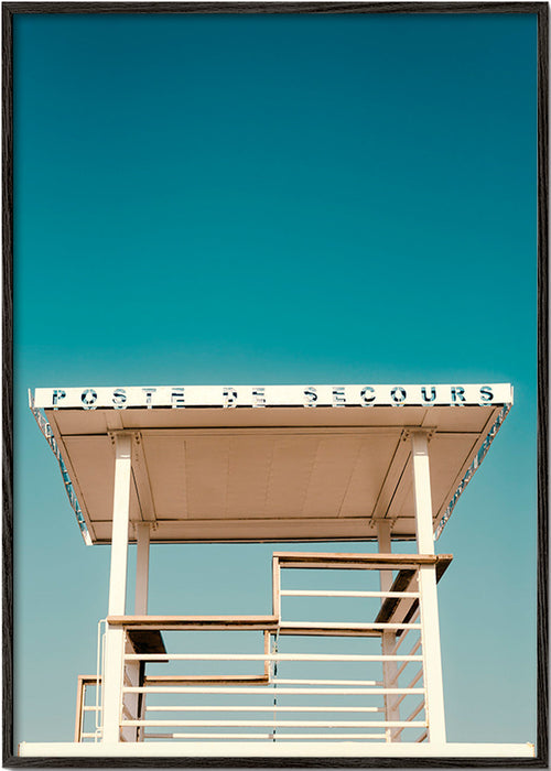 Seaside lifeguard tower photograph – Black Frame