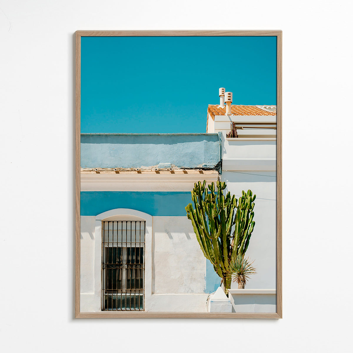 Botanical print: Mediterranean façade with cactus – Oak Frame