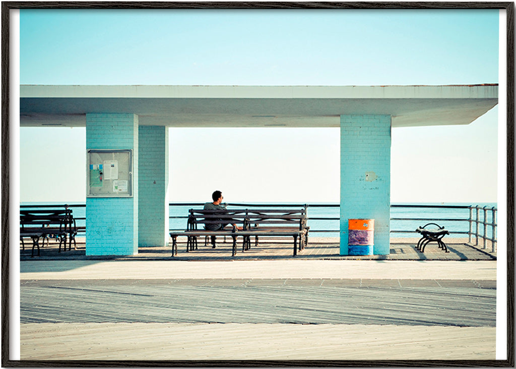 Pier photograph with solitary bench – Black Frame