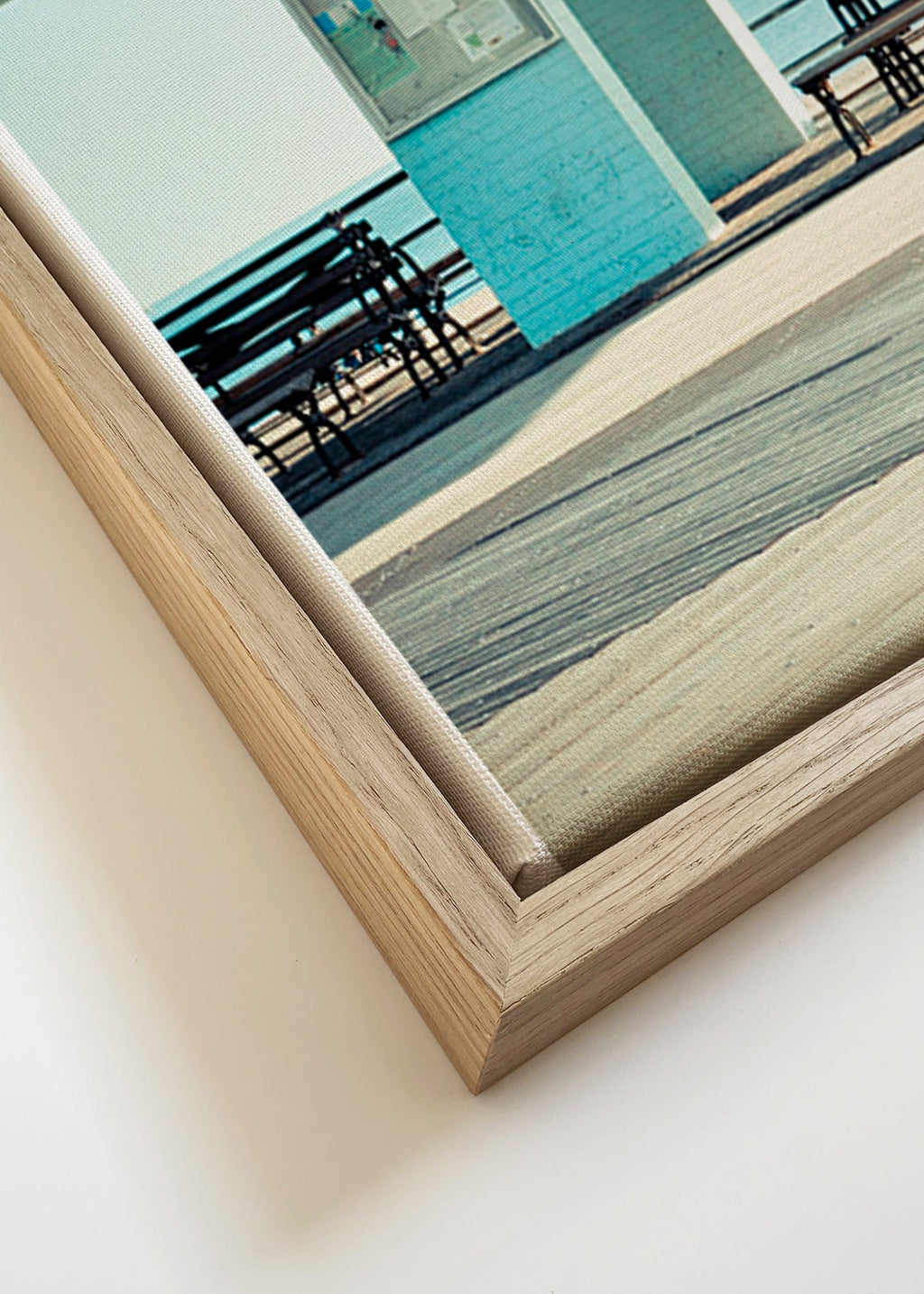 Pier photograph with solitary bench – Canvas detail