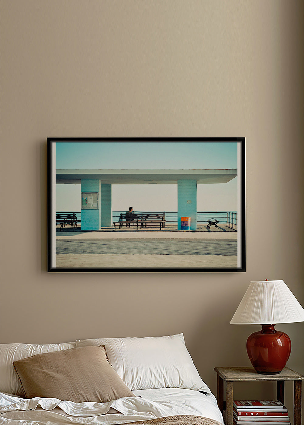 Pier photograph with solitary bench – Canvas2
