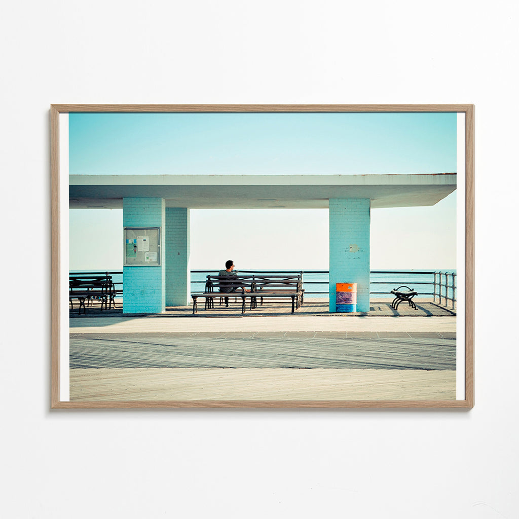Pier photograph with solitary bench – Oak Frame