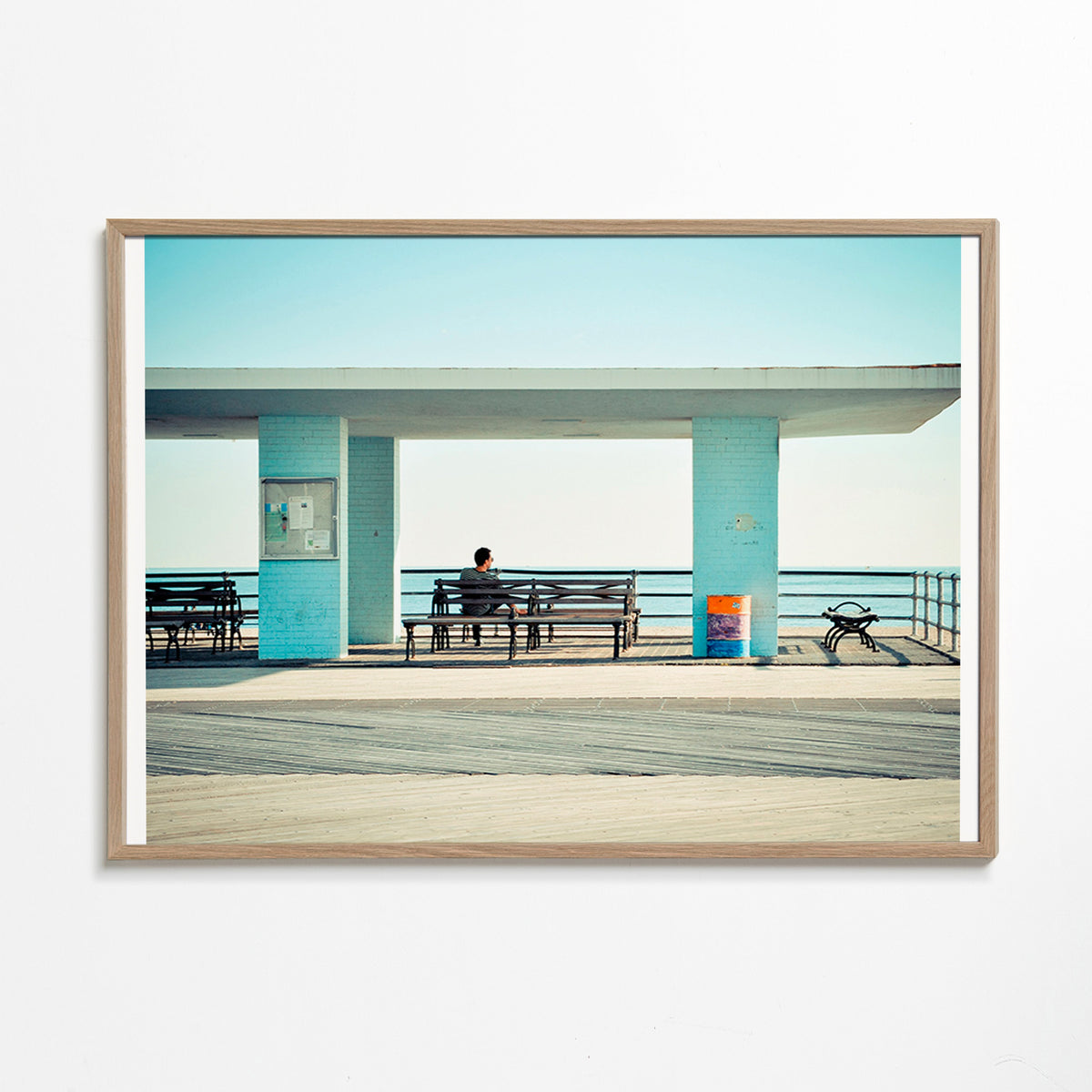 Pier photograph with solitary bench – Oak Frame