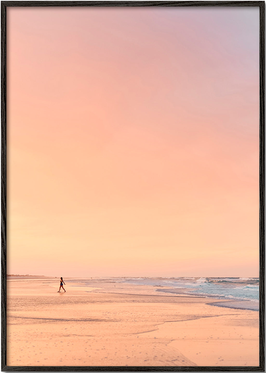Landscape art: pastel beach at sunrise – Black Frame