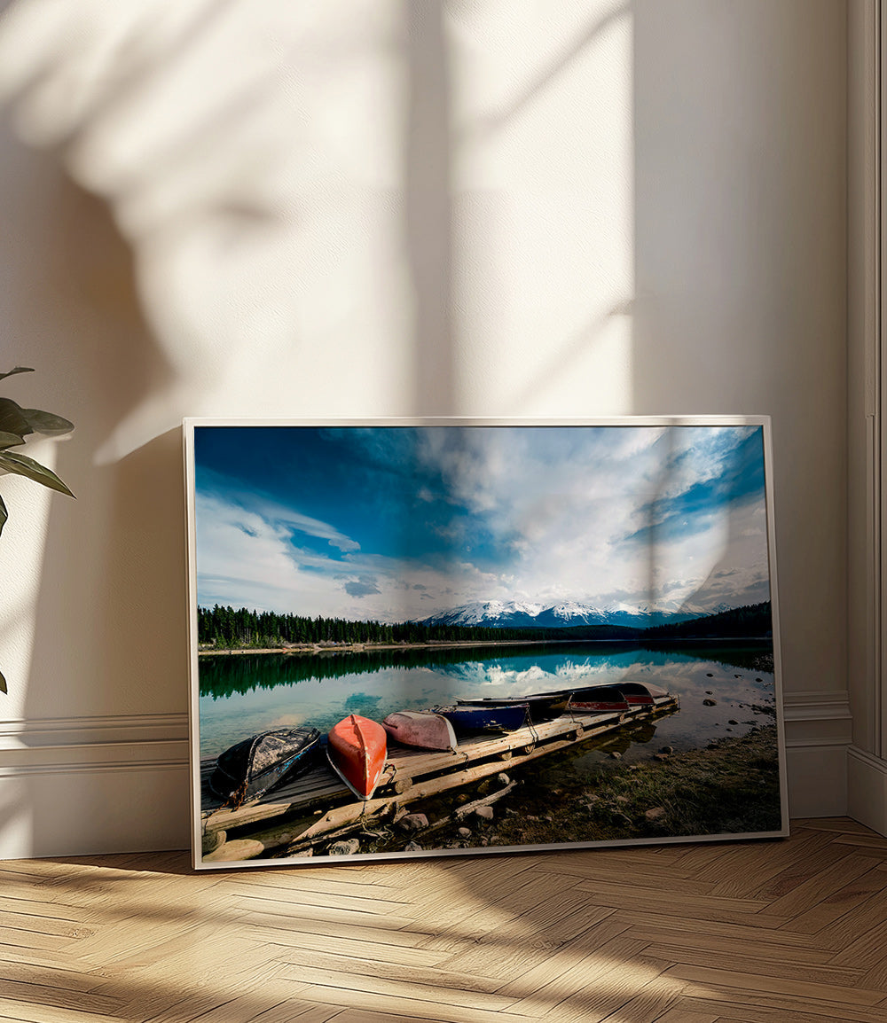 Landscape art: canoes on a wooden jetty – Product1
