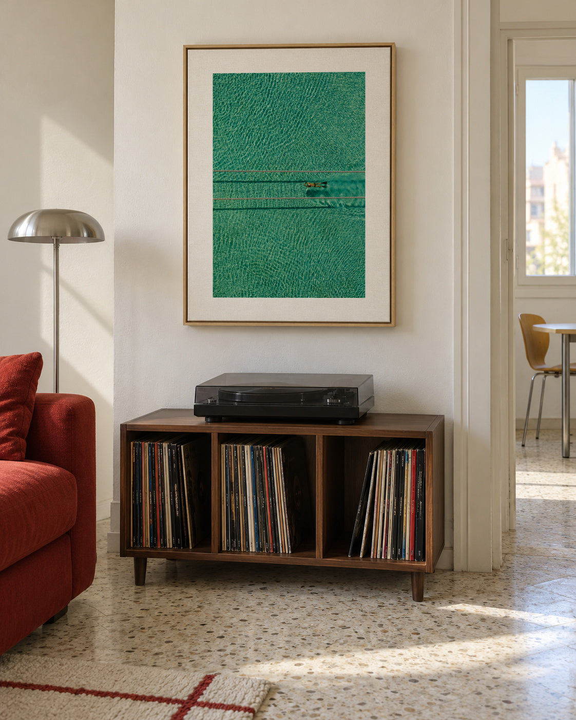 Swimmer - Framed canvas in an interior