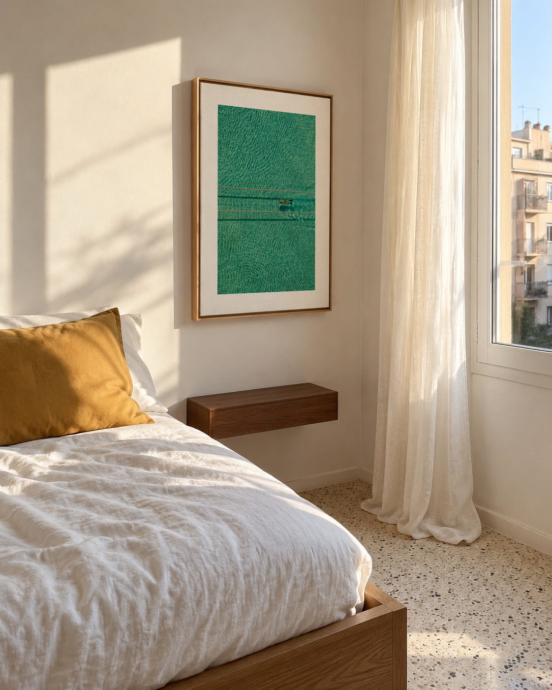 Swimmer - Framed canvas in an interior