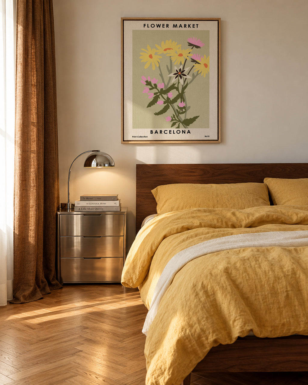 Flower Market Barcelona - Framed canvas in an interior
