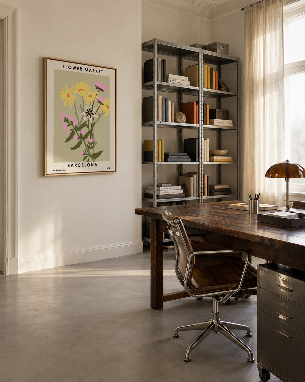 Flower Market Barcelona - Framed canvas in an interior