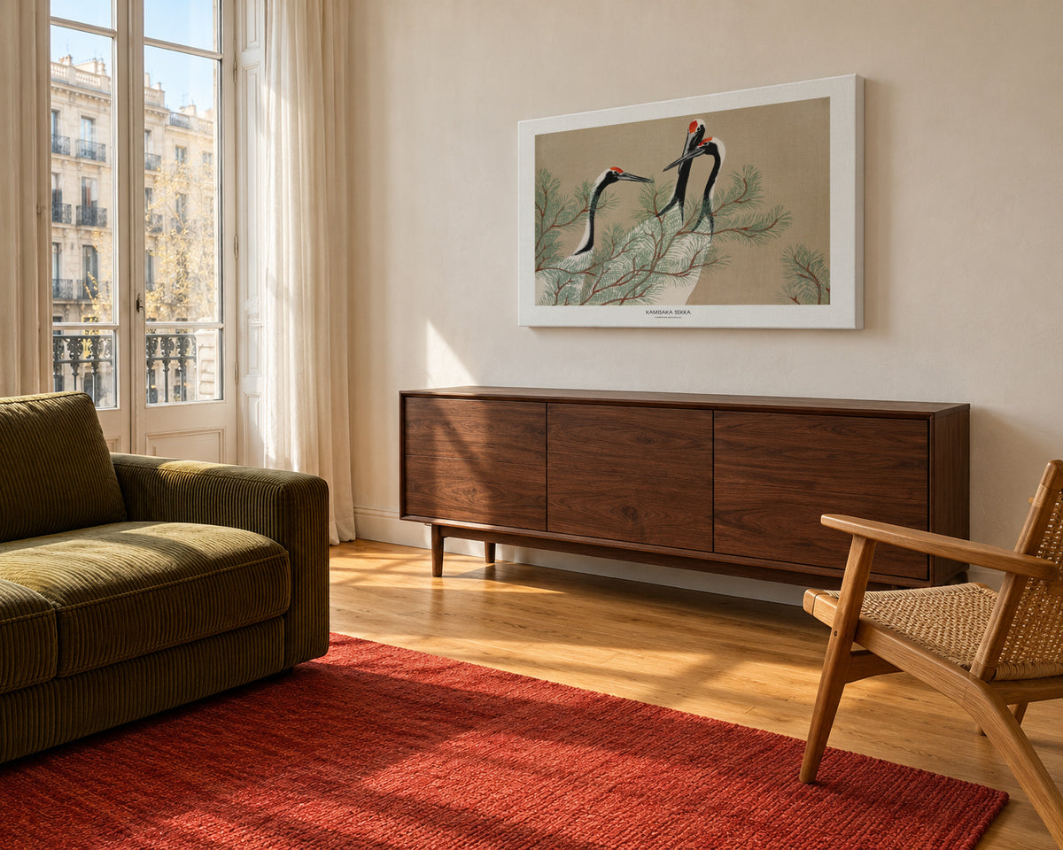 Cranes From Momoyogusa - Unframed canvas in an interior