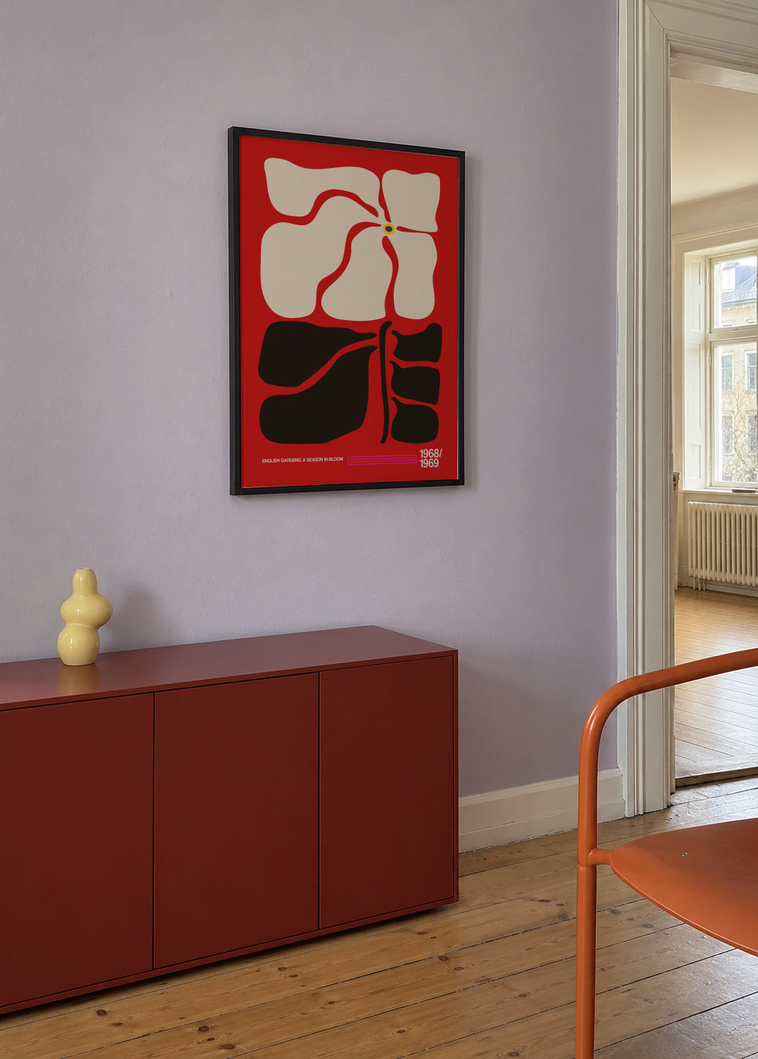 English Gardens Red - Framed poster in an interior