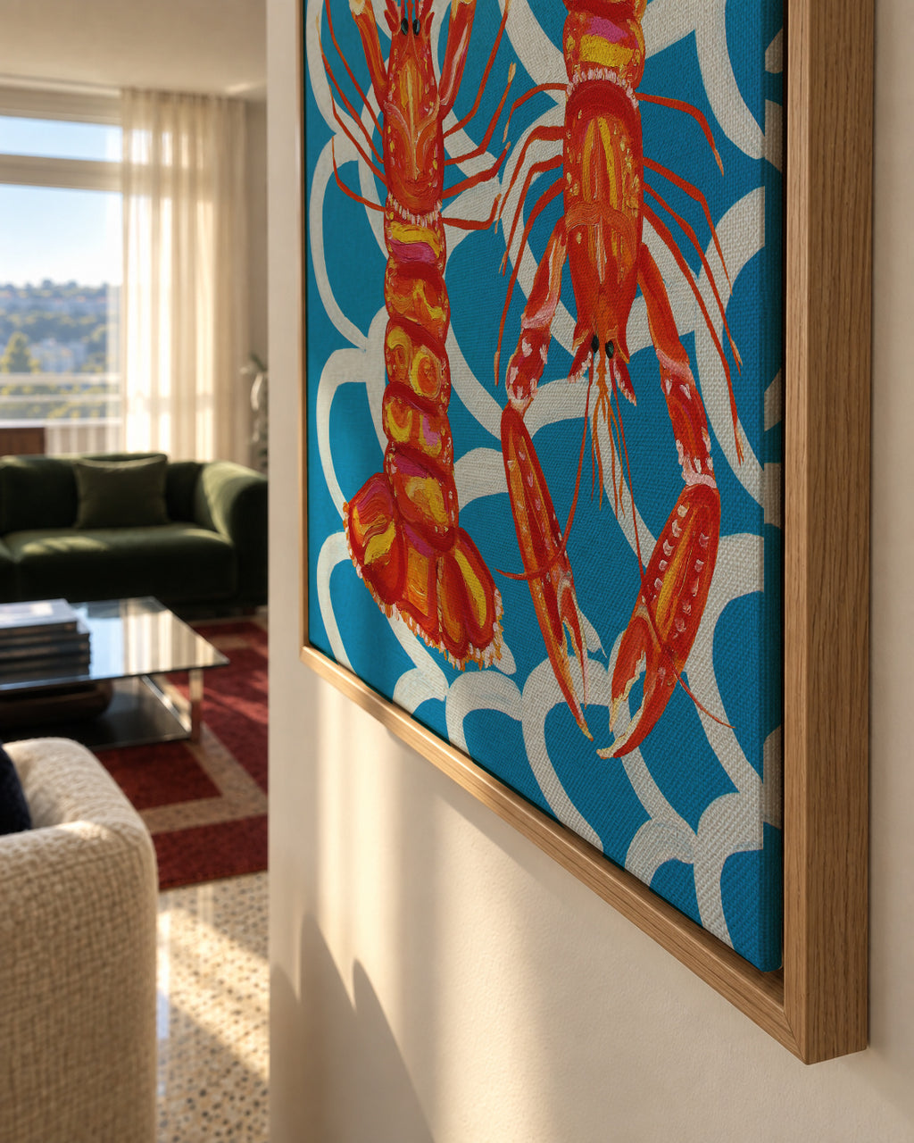 Langoustines On Blue - Framed canvas detail