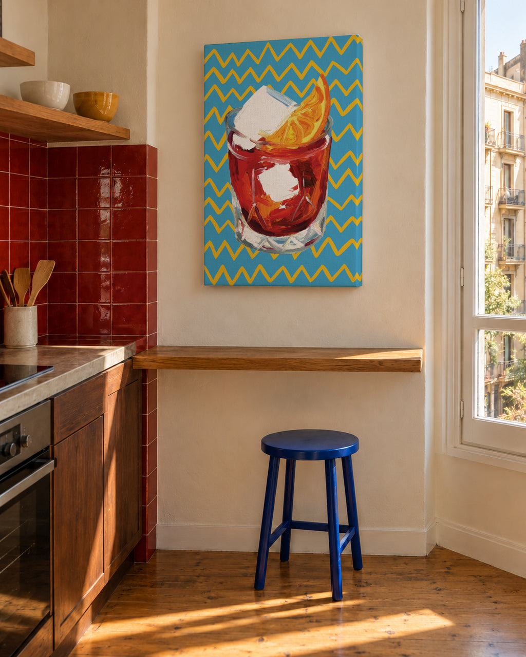 Negroni Blue - Unframed canvas in an interior