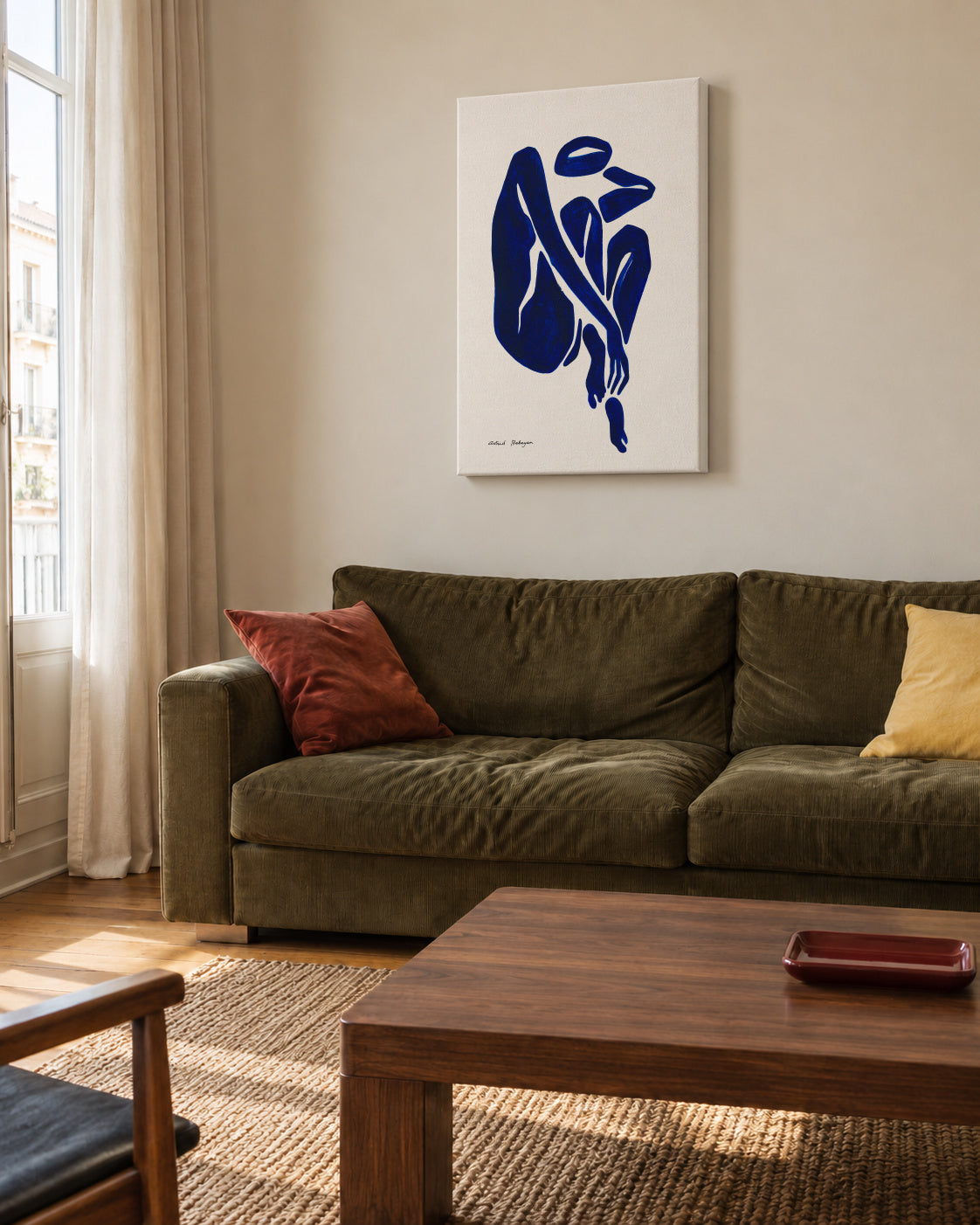 Blue Figure #3 - Unframed canvas in an interior