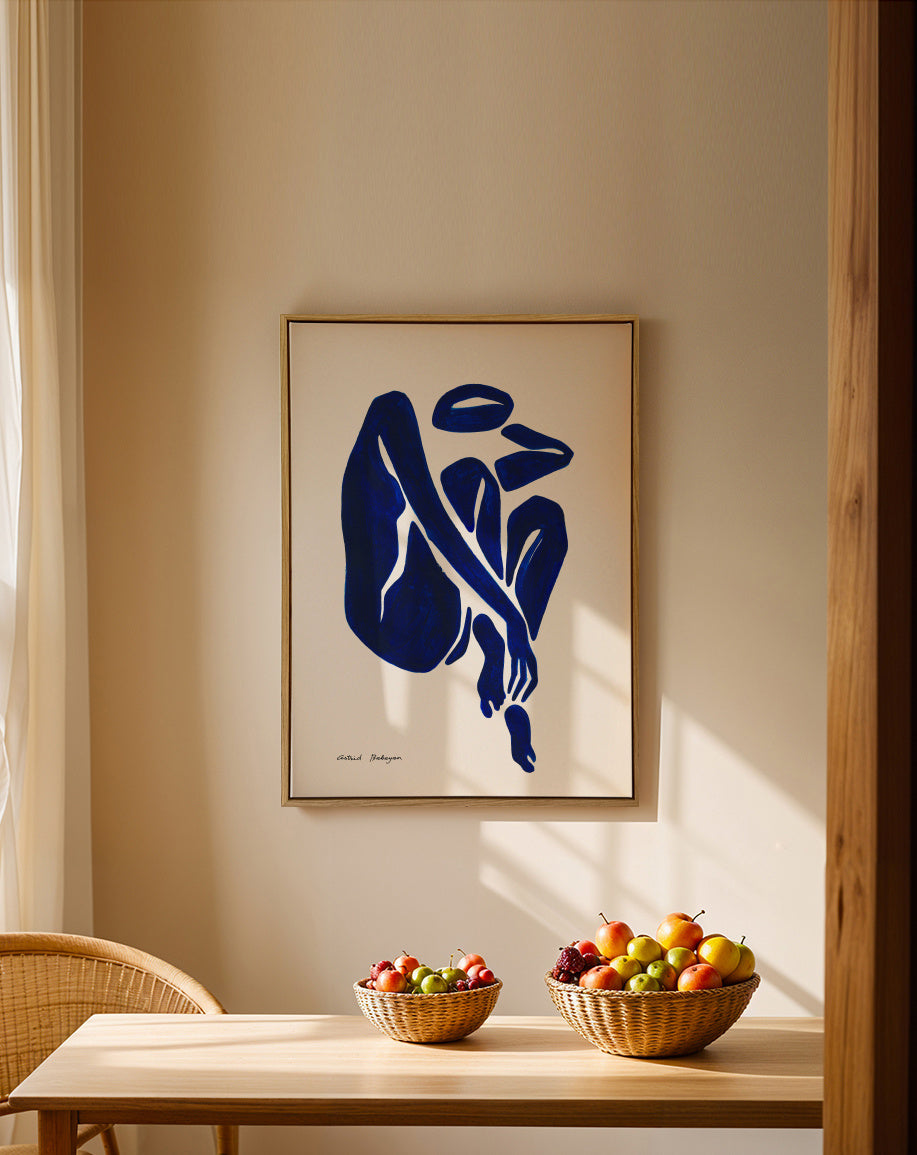 Blue Figure #3 - Framed canvas in an interior