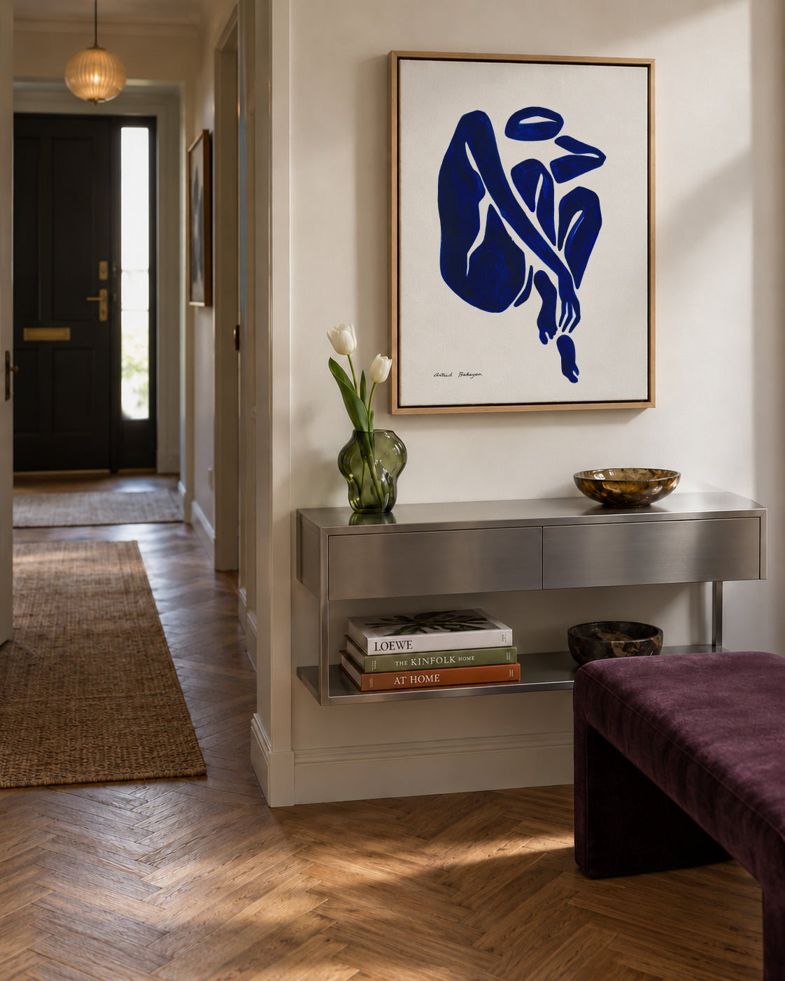 Blue Figure #3 - Framed canvas in an interior