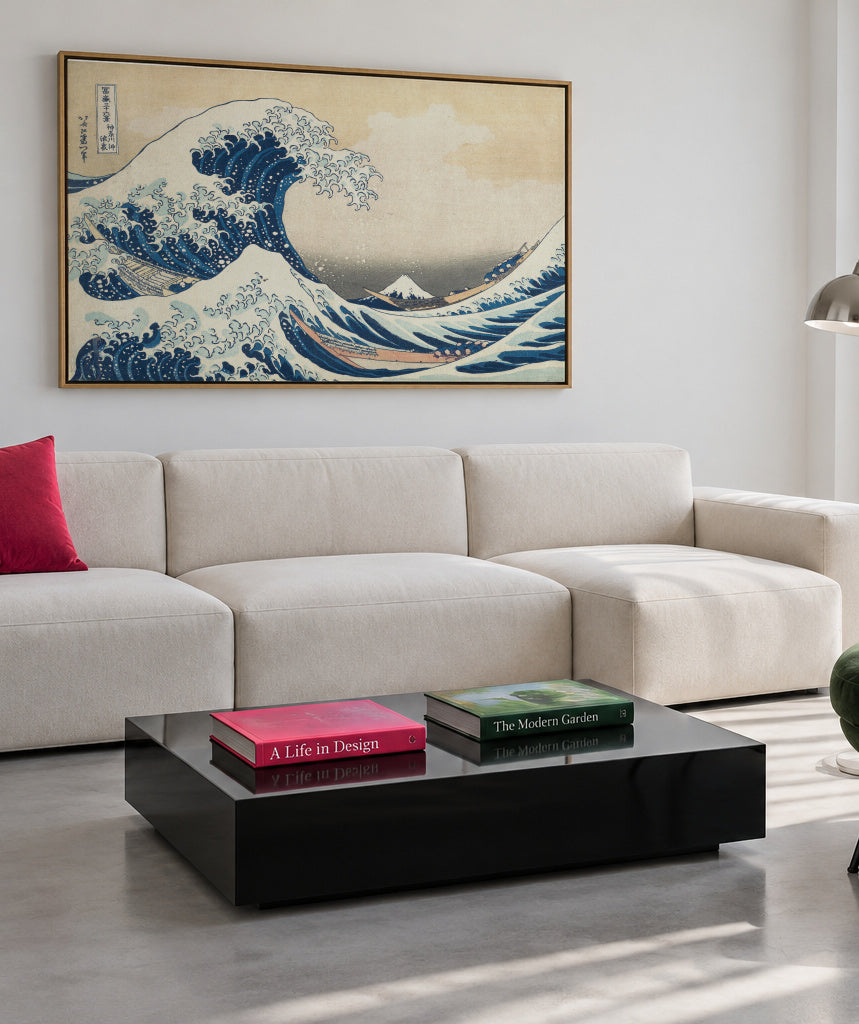 The Great Wave of Kanagawa - Katsushika Hokusai - Framed canvas in an interior