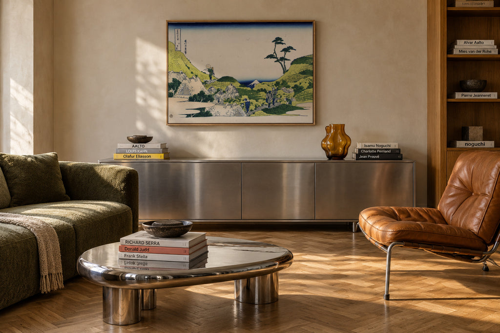 Shimomeguro - Katsushika Hokusai - Framed canvas in an interior