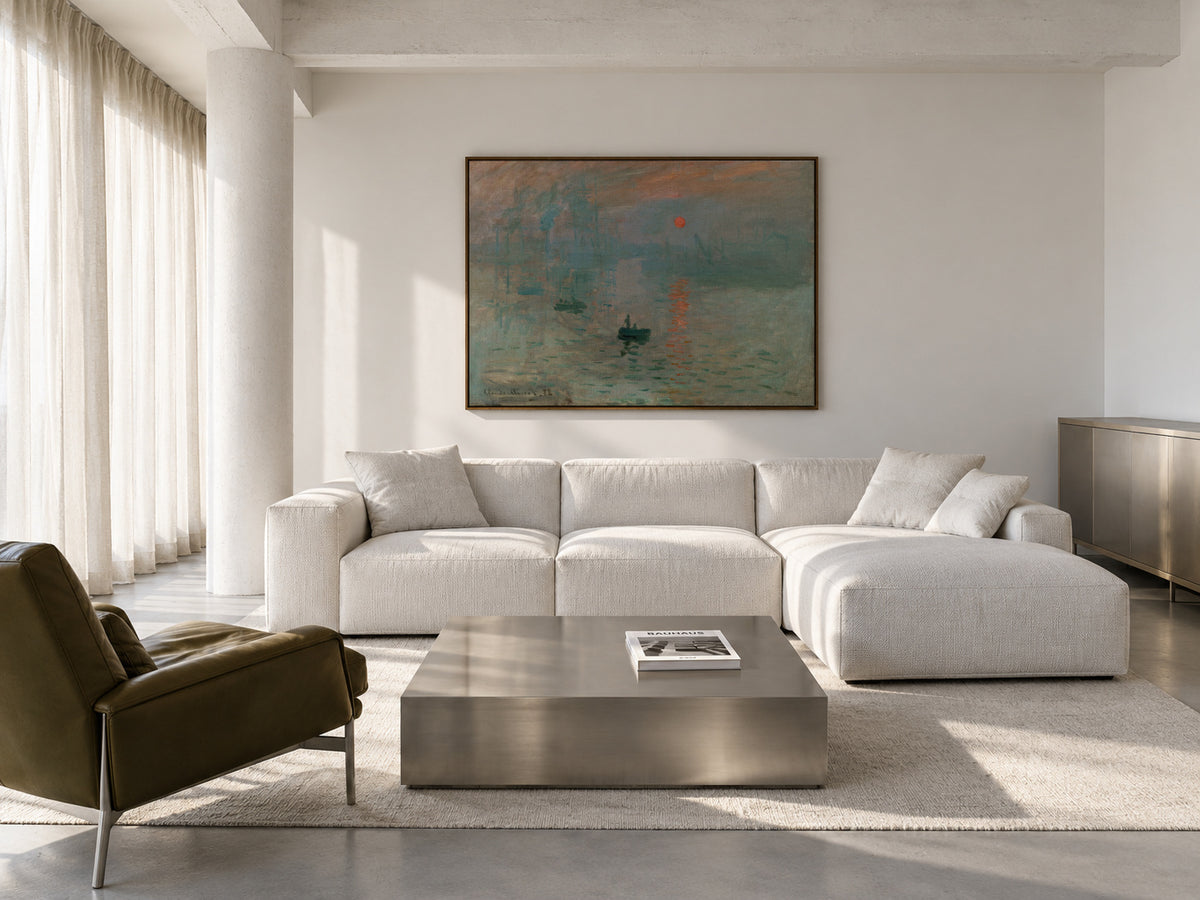 Impression, Sunrise - Claude Monet - Framed canvas in an interior