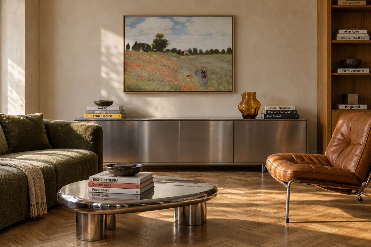 Poppy Field - Claude Monet - Framed canvas in an interior