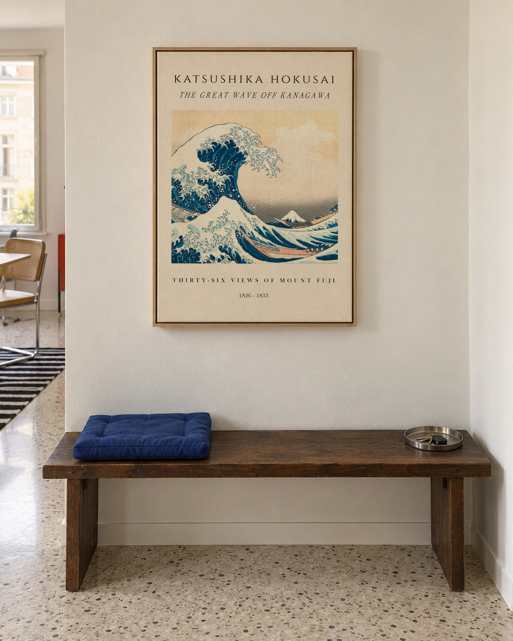 The Great Wave of Kanagawa Exhibition - Katsushika Hokusai - Framed canvas in an interior
