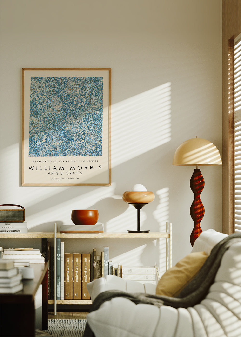 Marigold Pattern by William Morris Exhibition - Framed poster in an interior