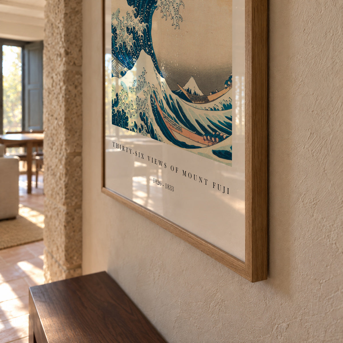 The Great Wave of Kanagawa Exhibition White - Katsushika Hokusai - Framed poster detail