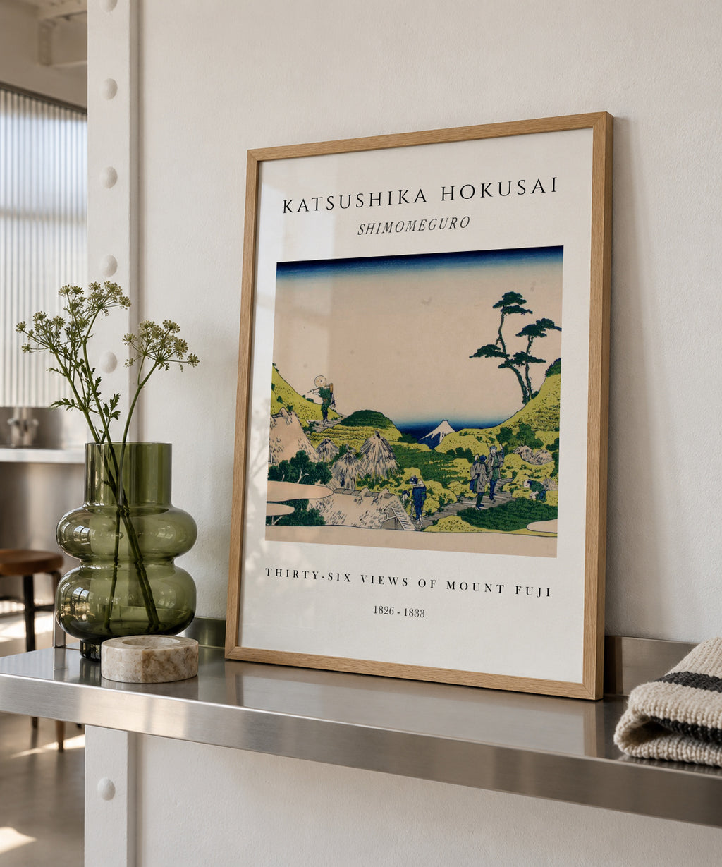 Shimomeguro Exhibition White - Katsushika Hokusai - Framed poster in an interior