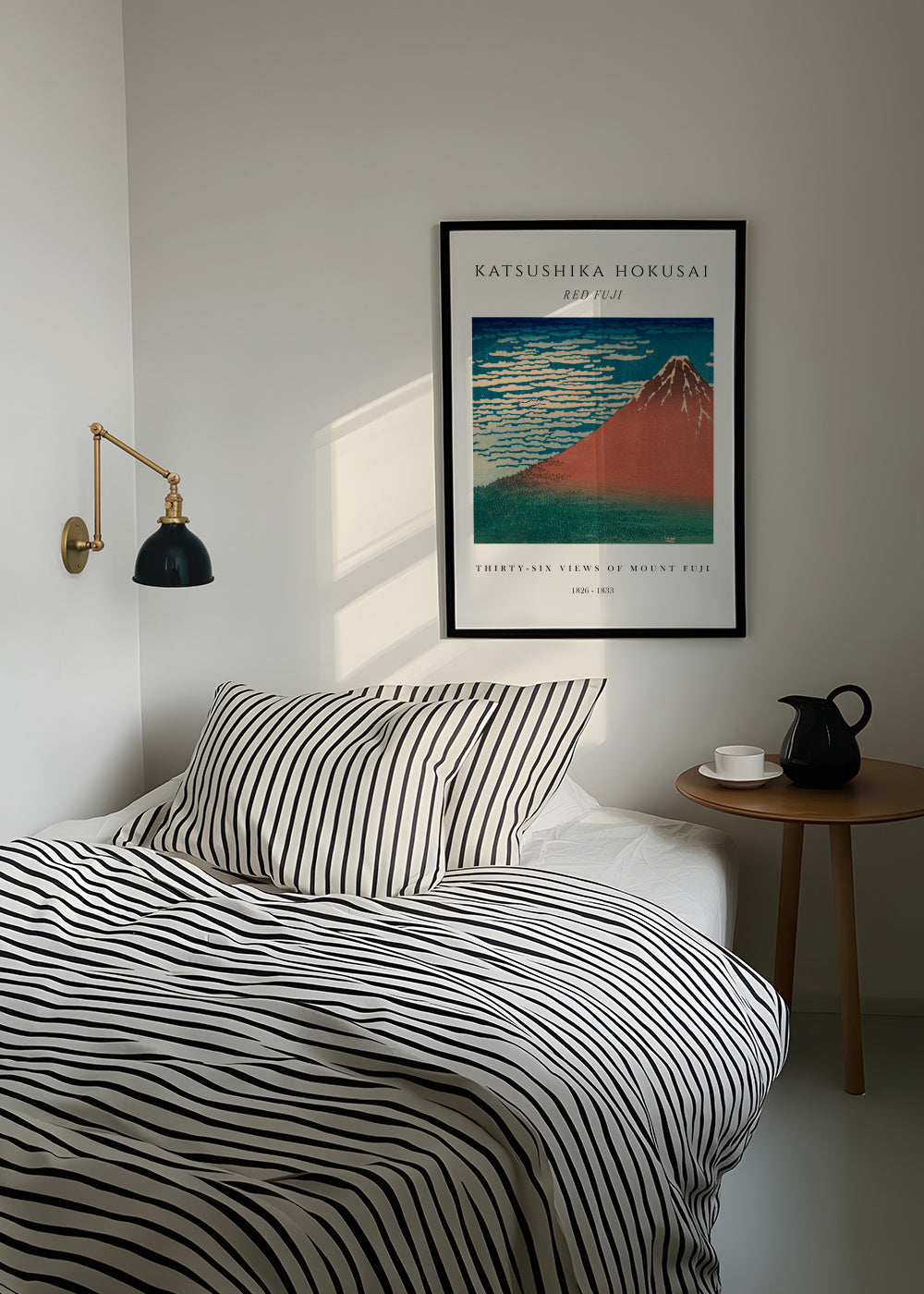 Red Fuji Exhibition White - Katsushika Hokusai - Framed poster in an interior