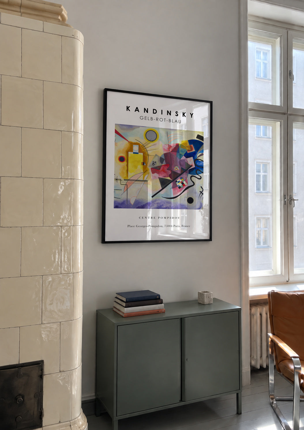 Gelb-Rot-Blau Exhibition White - Vasili Kandinsky - Framed poster in an interior