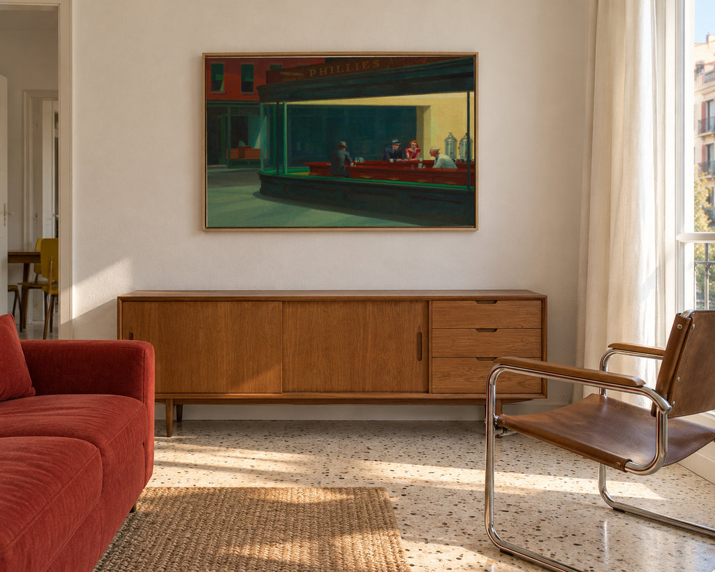 Nighthawks - Edward Hopper - Framed canvas in an interior
