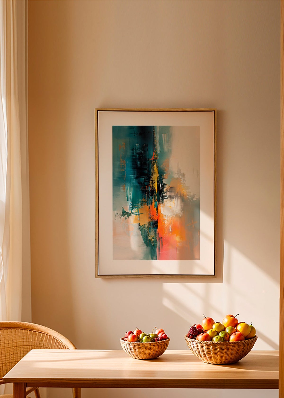 Abstract artwork vertical with blue and orange strokes – Canvas2